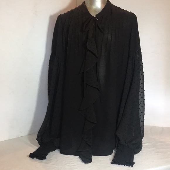 “ZARA BASIC” Ruffled Wide Sleeves Black Blouse. - Picture 2 of 12